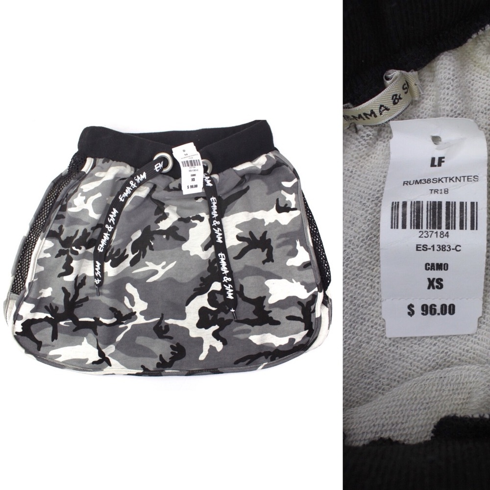 LF NWT Emma & Sam Camo Drawstring Mesh Mini Skirt
